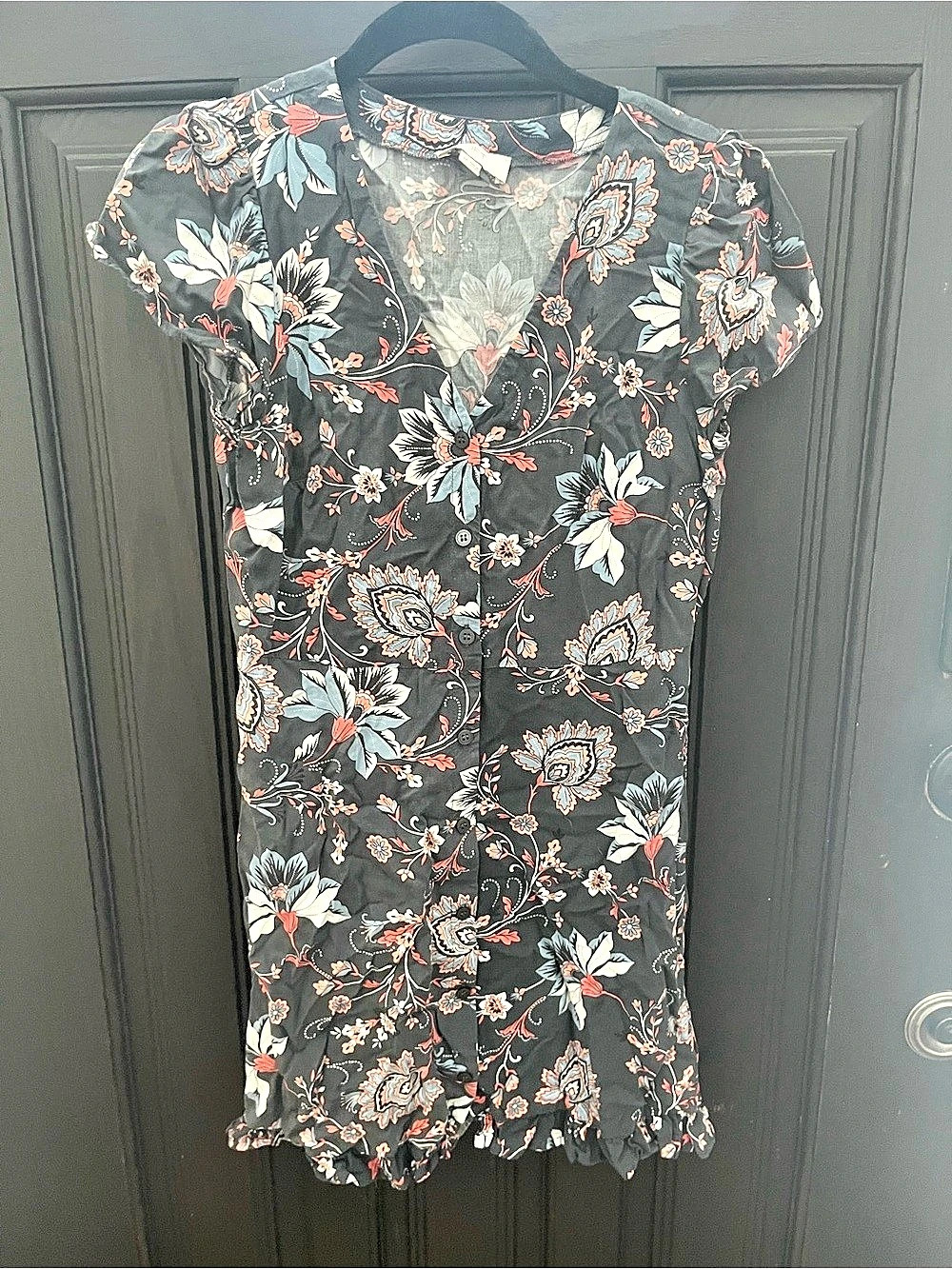 LOFT Floral Mini Dress in Grey & Pink Size Medium